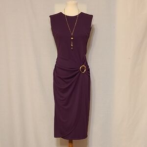 Donna Karan Burgundy Gold Hardware Sleeveless Sheath Dress